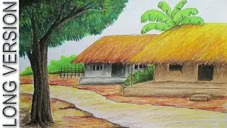 How to Draw Village Hut with Pastel Color [LONG VERSION]
