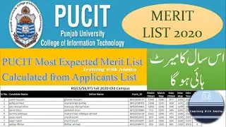 PUCIT Merit of 2020 calculated From Applicants List | PUCIT Admissions 2020 | PUCIT Expected Merit