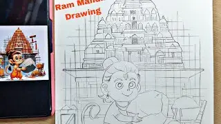 Ram Mandir Drawing || Ram Mandir Drawing with Hanuman ji || Hanuman ji Drawing || Outline Tutorial