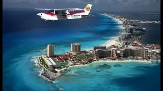 Despegando en Cancun, Quintana Roo, Mexico.