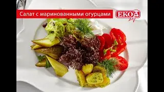 Салат с маринованными огурцами и томатами черри