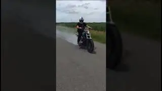 Harley-Davidson rolling burnout, *Evil Knievel wannabe*