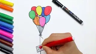 Как рисовать и раскрашивать летающие воздушные шары | Шаг за шагом для детей