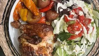 Lemon Rotisserie Chicken, Potatoes, Onions & Peppers and Salad!
