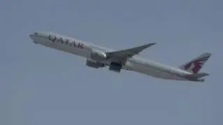 Boeing 777-300 (ER) Saudia and Qatar Airways takes off from JFK airport