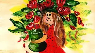 Как легко нарисовать девочку с цветами. Рисуем девочку с детьми. Правополушарное рисование.