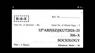 SOLVED SOCIOLOGY Q PAPER 12TH CLASS JKBOSE A/R 2025 #JKBOSE 2025 EXAMINATION