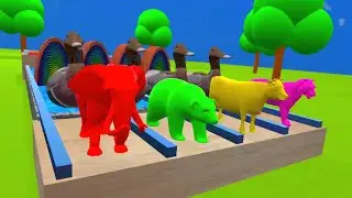 Crossing Fountain Transformation With Elephant Cow Tiger Bear - Paint Animals Cartoon