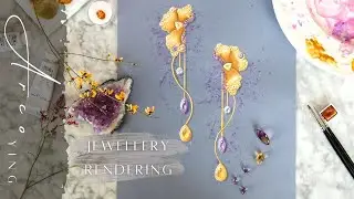 GOUACHE DRAWING | FLORAL JEWELLERY | YELLOW DIAMOND | AMETHYST | ARCO YING