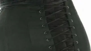 tight hobble corset and high heel boots