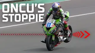 Oncu imitates Razgatlioglu with Turn 1 stoppie in 
