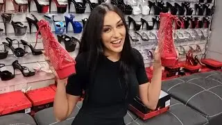 Ashley Reviews Pleaser ADORE-600-33RM Red Rhinestone Mesh 6 Inch High Heel Boots With Unboxing.