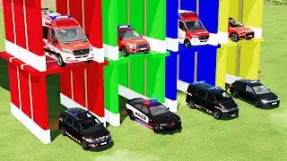 TRANSPORT OF COLORS ! POLICE CARS AND AMBULANCE CARS TRANSPORTING with TRUCKS ! Farming Simulator 22