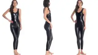 Tight and shiny black wetsuit