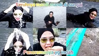 seruhnya mandi di sungai pemandangan yang indah||nasi kuning||motor trail||air sungai