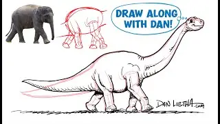 Draw Along With Dan! DINOSAUR WEEK! Today We Draw a BABY SAUROPOD DINO by using a BABY ELEPHANT!
