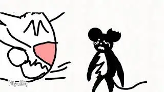 A cat swallows cartoon mouse