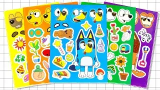 BLUEY STICKER BOOK MAKEOVER | MUM, DAD, BINGO, BLUEY AND FRIENDS FUNNY FACE STICKERS ACTIVITY