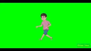 A boy running green screen cartoon