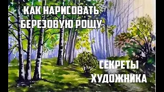 Как нарисовать пейзаж гуашью. Березовая роща для начинающих.