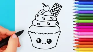 How to draw cute cake easy | Drawing and coloring kawaii cake