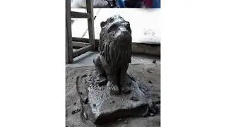 hand made lion clay statue