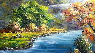 Forest Lake Painting | Easy Acrylic Landscape Painting in Time-lapse | Art Candy Nepal