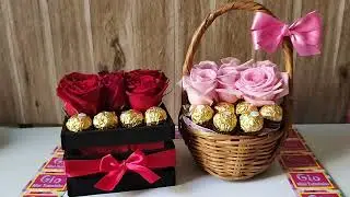 Arreglo con rosas naturales y chocolates 