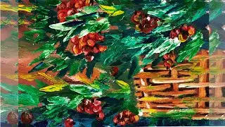 Как нарисовать натюрморт. Как нарисовать рябину в корзине. Как нарисовать осенний натюрморт. Осень.