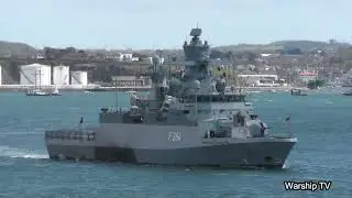 GERMAN NAVY CORVETTE FGS LUDWIGSHAFEN AM RHEIN F264 ENTERS DEVONPORT NAVAL BASE DURING FOST 3-5-24