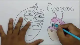learn drawing and coloring larva yellow and pink cartoon for get skill animation kids