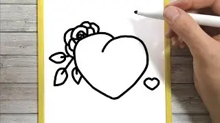 COME DISEGNARE E COLORARE UN CUORE E UNA ROSA PER BAMBINI