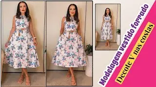 MODELAGEM VESTIDO MIDI COM PREGA E DECOTE V NAS COSTAS (Ziper  invisível)