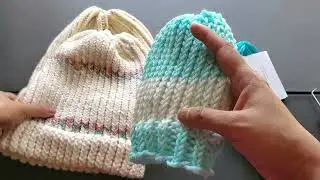 How to loom knit newborn baby hat with ribbed pattern brim