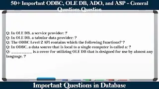MCQ Questions ODBC, OLE DB, ADO, and ASP - General Questions with Answers
