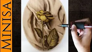 Wood burning a Rose and Fabric Folds