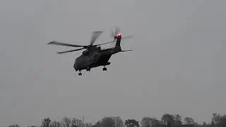 EH101 SAR helicopter (AW101) AgustaWestland Royal Danis Airforce. Takeoff Odense University Hospital