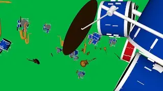Green Screen | 3D Music Instruments. Floating Drums, Saxophone & E-Guitar Gibson