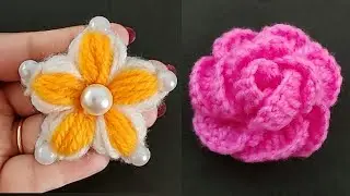 Super easy woolen flower making trick using different material - Embroidery hack - no crochet flower