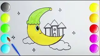 How to draw House on moon | Step by Step Cute Drawing for Kids | Kidly Little Stories | 