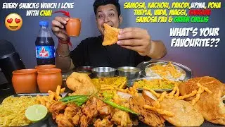 Chai Nashta Mukbang!!! Samosa, Maggi, Kachori, Thepla, Upma, Poha, Pakodi, Kurkure & Green Chillies