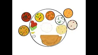 How to draw Indian Veg Thali Drawing || Veg North Indian thali Drawing with easy steps