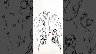DRAW A BIKE RIDE | lovestory | РИСУЕМ ВЕЛОПРОГУЛКУ | LA BICICLETA  #Shorts