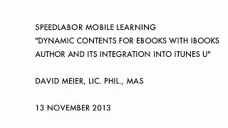 Speedlabor - David Meier - Dynamic Contents for eBooks with iBooks Author