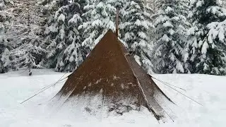 Hot Tent Winter Camping In Deep Snow
