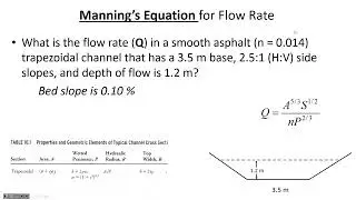 Trapezoidal channel geometry and Manning's equation: finding depth - CE 331, Class 22 (1 Mar 2023)