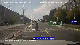 Система помощи водителю ADAS встроенная в видеорегистратор, предупреждает о пешеходах