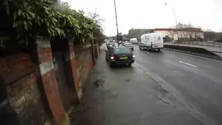 Car reversing on the pavement