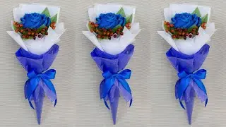 Mini bouquet with a rose made of crepe paper. How To Beautifully Pack One Rose