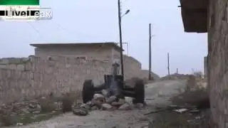 Syrian Rebels Firing Homemade Cannon At Syrian Army Units